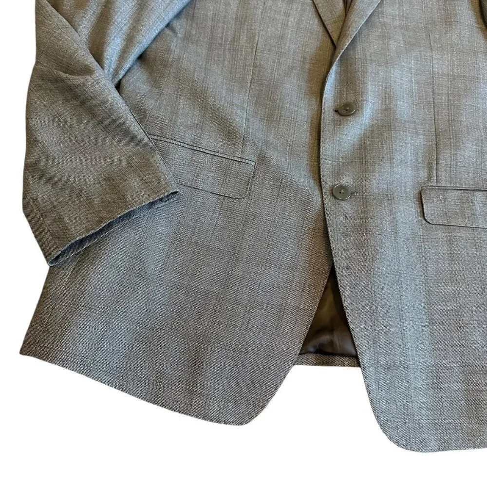 Calvin Klein Silk Wool Button-Down Blazer Jacket Sport Coat Grey Check Size 44L